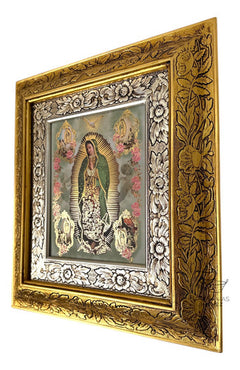 Cuadro Virgen De Guadalupe Rosas 45x40cm C014 Virgen Con Las 4 Apariciones Oro Y Plata