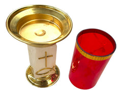 Candeleros De Mesa Para Altar Con Vaso Rojo Piedra Cuadrada Pez Y Cruz Pez Cruz
