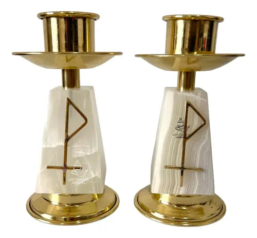 Candeleros De Mesa Para Altar Iglesia Piramidal Dorado