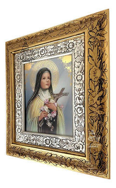 Cuadro Decorativo Religioso De Santa Teresa, Oro Y Plata Con Marco, 45x40 Cm Combinado Oro Plata Oro Plata