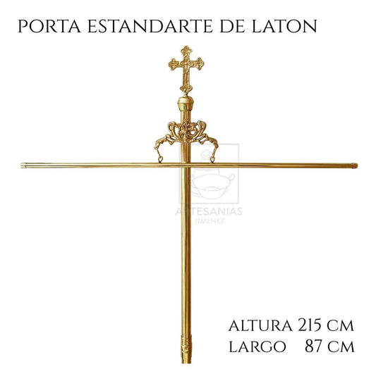 Porta estandarte de latón y bronce de 215 cm, hecho a mano en México