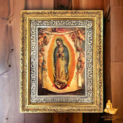 Cuadro Virgen De Guadalupe Con Angeles 60x47 Cm Combinado Oro Y Plata Oro Y Plata