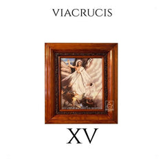 Cuadro Vía Crucis O Viacrucis 40x35 Cm En Madera Nogal Marrón Oscuro