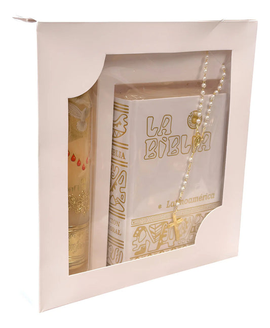 Kit de confirmación con vela, biblia y rosario, modelo Mi Confirmación, hecho a mano en México