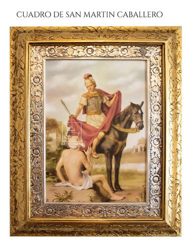 Cuadro De San Martin Caballero 60x47 Cm Combinado Oro Y Plata Oro Y Plata
