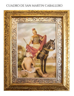 Cuadro De San Martin Caballero 60x47 Cm Combinado Oro Y Plata Oro Y Plata
