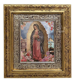 Cuadro Virgen De Guadalupe Y Basilica 45x40cm Combinado Oro Y Plata Oro Y Plata