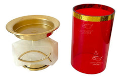 Candeleros De Mesa Para Altar Con Vaso Rojo Piedra Concava Dorado