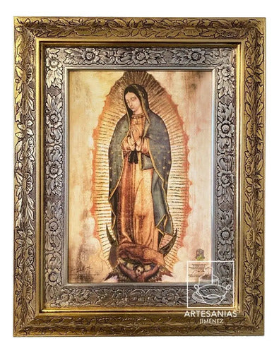 Cuadro De La Virgen De Guadalupe Litografía 60x47 Cm Combinado Oro Y Plata Oro Y Plata