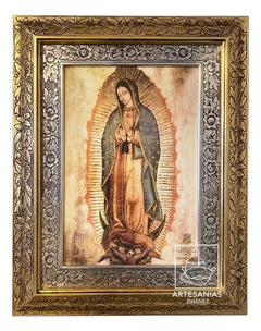 Cuadro De La Virgen De Guadalupe Litografía 60x47 Cm Combinado Oro Y Plata Oro Y Plata