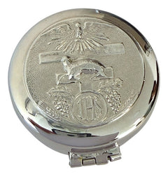 Relicario Hostiario 5 Cm Plateado Pixide Relieve Espiritu Santo Cordero Y Jhs