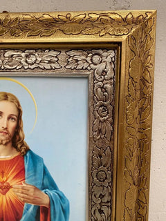 Cuadro Dulce Corazón De Jesús 60x47 Cm Combinado Oro Y Plata Oro Y Plata
