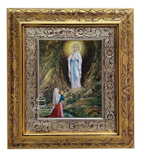 Cuadro Virgen De Lourdes Decorativo Con Marco De Oro Y Plata, 45x40 Cm Combinado Oro Plata Oro Plata