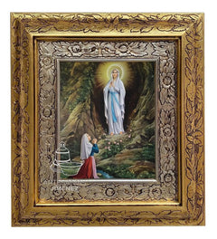 Cuadro Virgen De Lourdes Decorativo Con Marco De Oro Y Plata, 45x40 Cm Combinado Oro Plata Oro Plata
