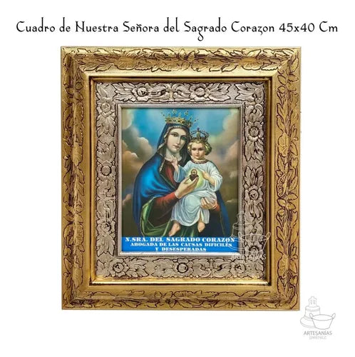 Cuadro N. Señora Del Sagrado Corazón Causas Difíciles 45x40 Combinado Oro Y Plata Oro Y Plata
