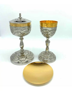 Caliz Copon Y Patena Plateado Para Iglesia O Capilla C202