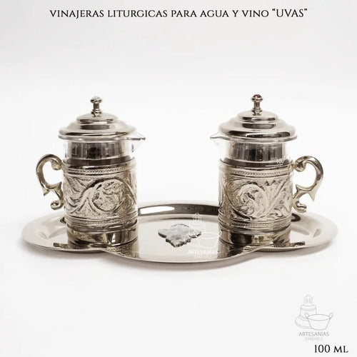 Juego De Vinajeras Para Agua Y Vino Plateada Uvas 100 Ml