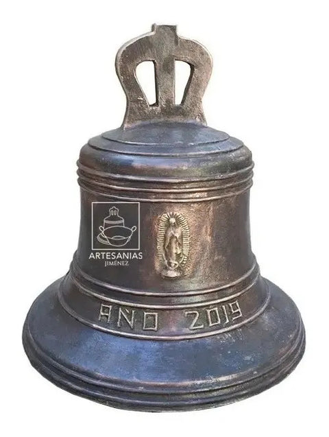 Campana envejecida de 50 kg en aleación de cobre y bronce para capillas y haciendas, fundida a mano en México
