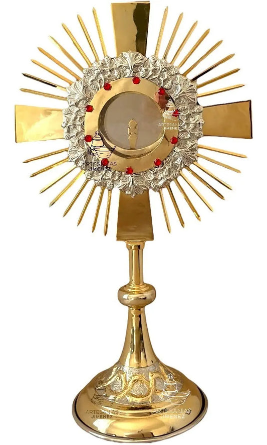 Ostensorio manifestador de 52 cm, modelo Cristo Rey, en latón con baño de oro, hecho a mano en México