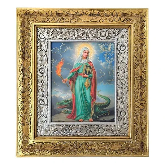 Cuadro de madera de Santa Marta, 45x40 cm, acabado combinado oro y plata, hecho a mano en México