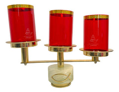 Candeleros De Tres Luces (2 Piezas) Redondos Con Pantallas Rojo