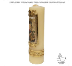 Cirio O Vela De Oración Virgen Del Perpetuo Socorro Crema/dorado Lisa