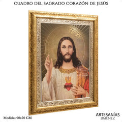 Cuadro Sagrado Corazón De Jesús 90x70 Cm T328 Combinado Oro Y Plata Oro Y Plata