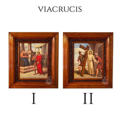Cuadro Vía Crucis O Viacrucis 40x35 Cm En Madera Nogal Marrón Oscuro