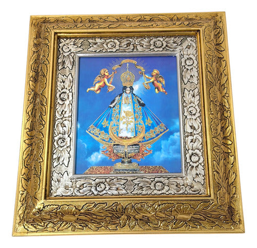 Wooden Frame 45x40 cm Virgin of San Juan de los Lagos Gold and Silver