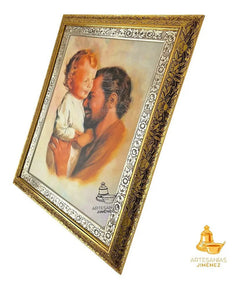 Cuadro San Jose Y El Niño Jesús 90x70 Cm C1 Combinado Oro Y Plata Oro Y Plata