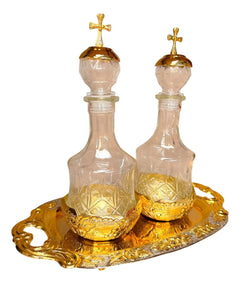 Vinajeras Para Misa Iglesia Católica Juego Litúrgico Altar Rosas Doradas Combinada