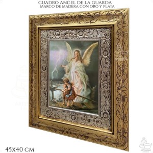 Cuadro Angel De La Guarda 45x40 Cm C001 Combinado Oro Y Plata Oro Y Plata