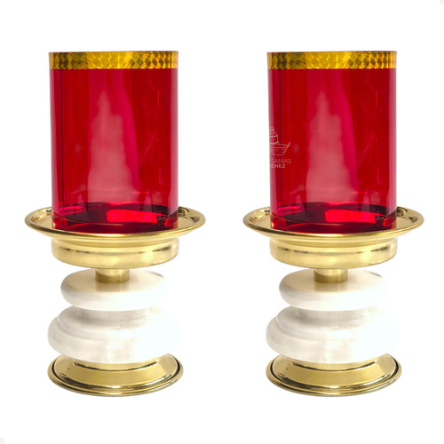 Candeleros De Mesa Para Altar Con Vaso Piedra Caramelo B01 Dorado