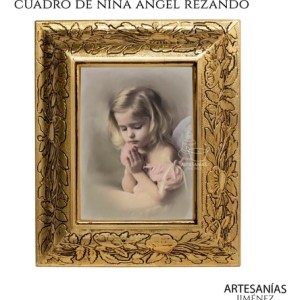 Cuadro Niña Angel Rezando 31x26 Cm Combinado Oro Y Plata Oro Y Plata