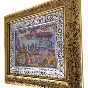 Cuadro De Madera 45x40 Cm Nueva Jerusalem / Divina Misericordia Oro Y Plata