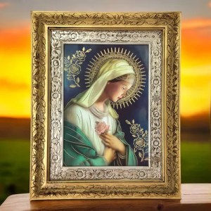 Cuadro Rosa Mistica 60x47 Cm C1 Combinado Oro Y Plata Oro Y Plata