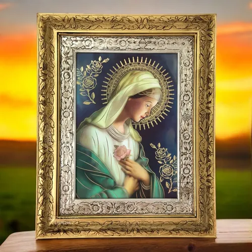 Cuadro Rosa Mistica 60x47 Cm C1 Combinado Oro Y Plata Oro Y Plata