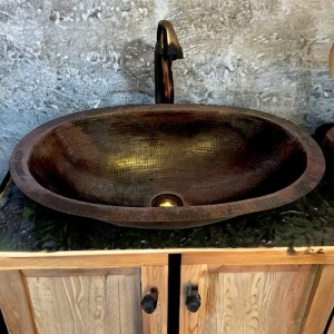 Lavamanos O Lavabo De Cobre Martillado 53x36 Cm Patinado Cobre Envejecido