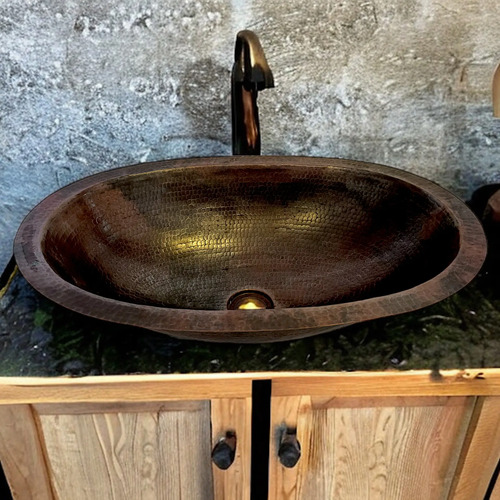 Lavamanos O Lavabo De Cobre Martillado 53x36 Cm Patinado Cobre Envejecido