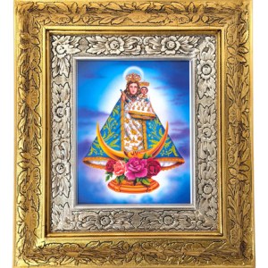 Cuadro De Madera 45x40 Cm Virgen De Los Remedios Oro Y Plata