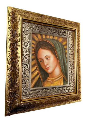 Cuadro Rostro De La Virgen De Guadalupe 45x40 Cm A#1 Vg01 Combinado Oro Y Plata Oro Y Plata