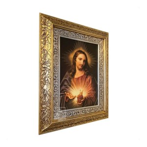 Cuadro Del Sagrado Corazón De Jesús 60x47 Cm Combinado Oro Y Plata Oro Y Plata