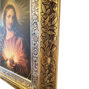 Cuadro Del Sagrado Corazón De Jesús 60x47 Cm Combinado Oro Y Plata Oro Y Plata