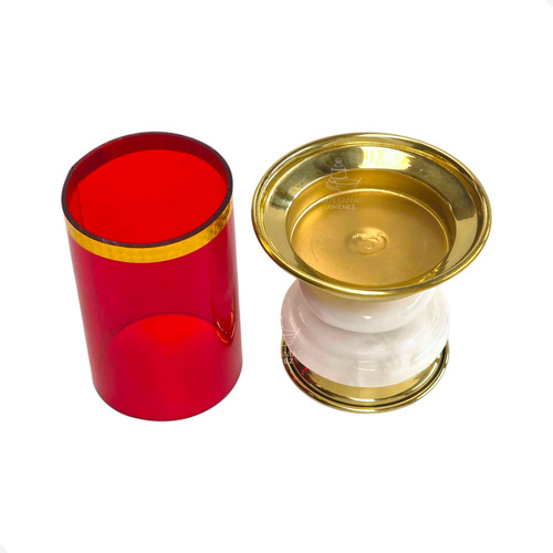 Candeleros De Mesa Para Altar Con Vaso Piedra Caramelo B01 Dorado