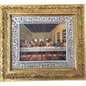 Cuadro De Madera 45x40 Cm Ultima Cena M3 Oro Y Plata