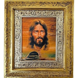 Cuadro Rostro De Jesus Y La Barca 45x40 Cm Combinado Oro Y Plata Oro Y Plata