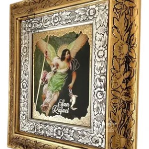 Cuadro Arcangel San Rafael 45x40 Cm Combinado Oro Y Plata Oro Y Plata