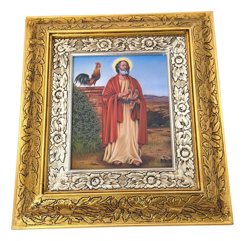 Cuadro De Madera 45x40 Cm San Pedro Oro Y Plata