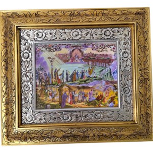 Cuadro De Madera 45x40 Cm Nueva Jerusalem / Divina Misericordia Oro Y Plata