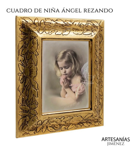 Cuadro Niña Angel Rezando 31x26 Cm Combinado Oro Y Plata Oro Y Plata